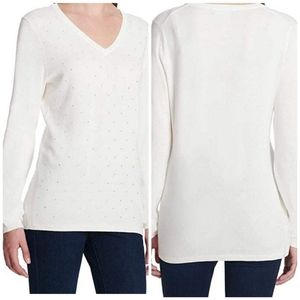 Dkny designer rhinestone v neck sweater